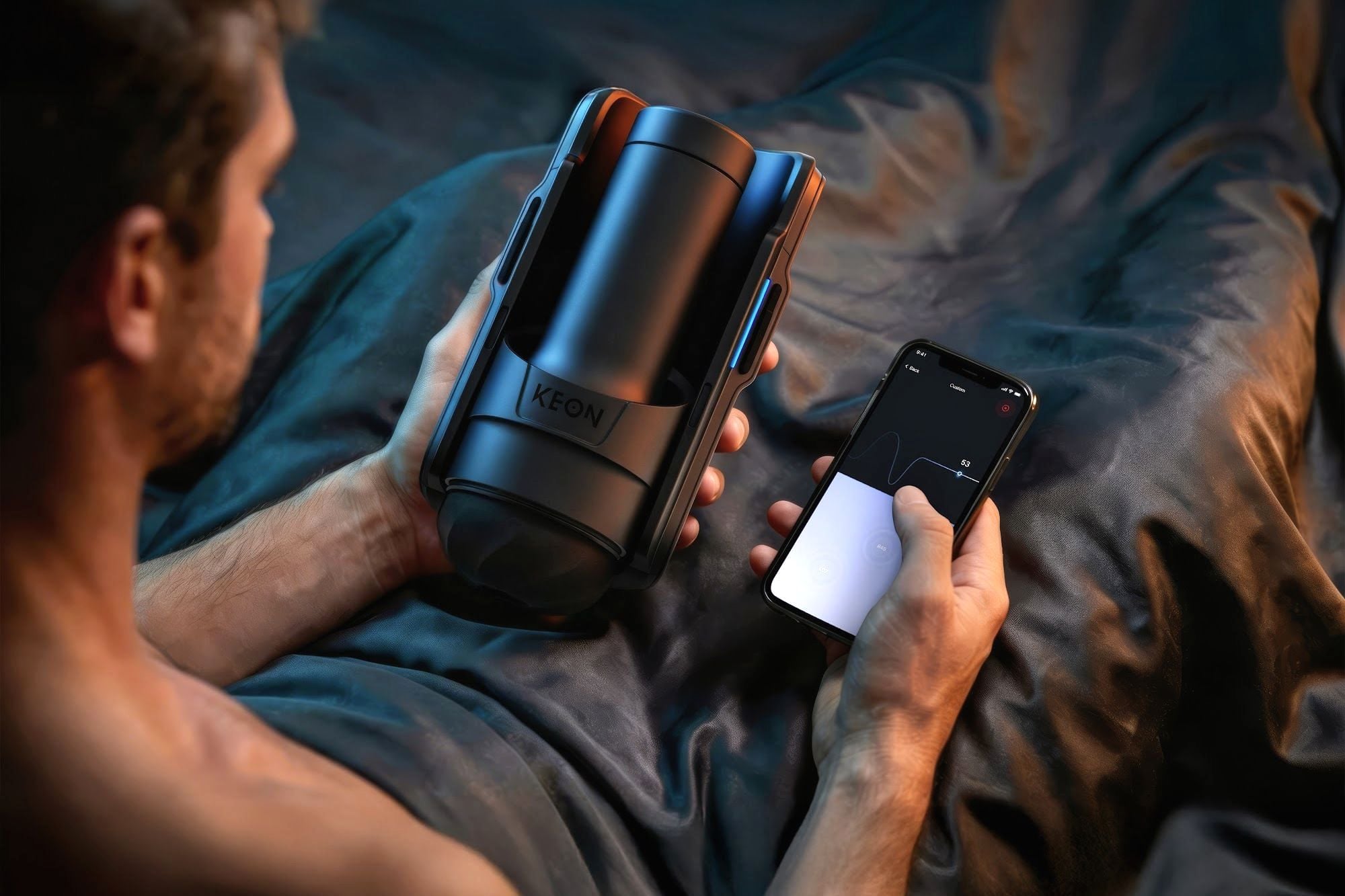 In bed with the Keon and his phone: she is the one in control